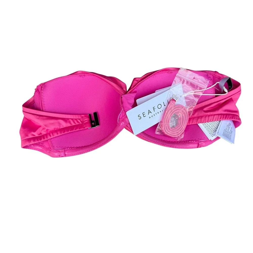 Seafolly Twist Bandeau Bikini Top Swimsuit Removable Strap Hot Pink Size 6 - Picture 8 of 10